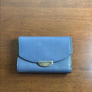 Kate Spade Blue Pebbled Wallet with Gold Clasp